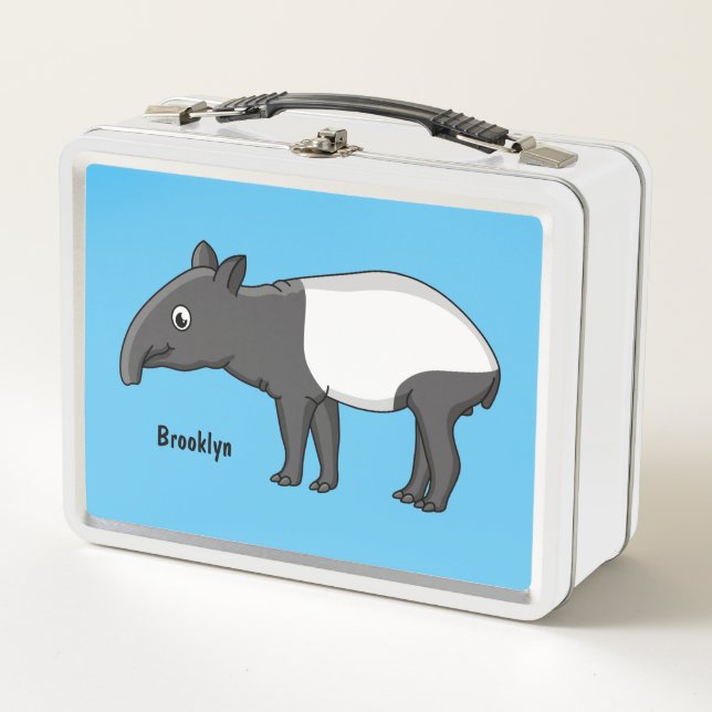 Cute happy cartoon tapir illustration metal lunch box (Front)