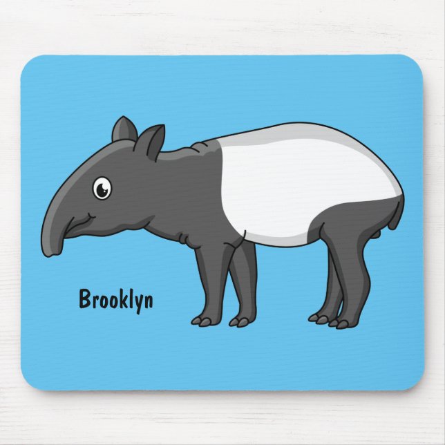 Cute happy cartoon tapir illustration mouse mat (Front)