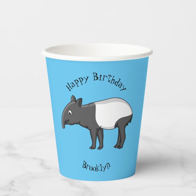 Cute happy cartoon tapir illustration paper cups (Front)