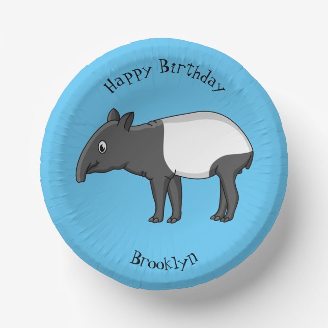 Cute happy cartoon tapir illustration paper plate (Front)