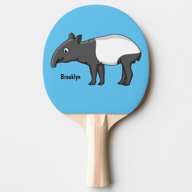 Cute happy cartoon tapir illustration ping pong paddle (Front)