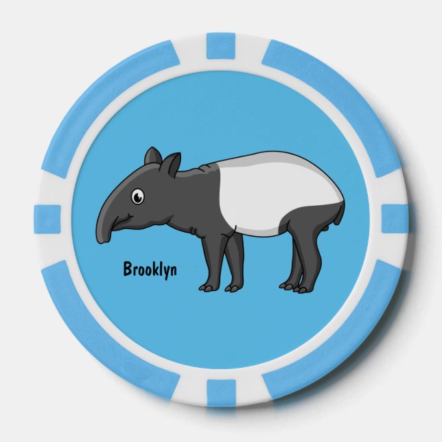 Cute happy cartoon tapir illustration poker chips (Front)