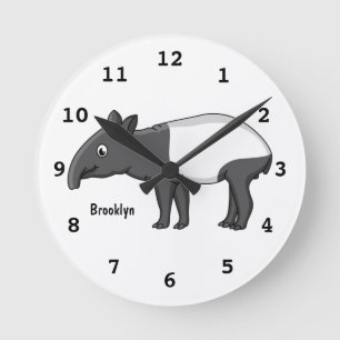 Cute happy cartoon tapir illustration round clock