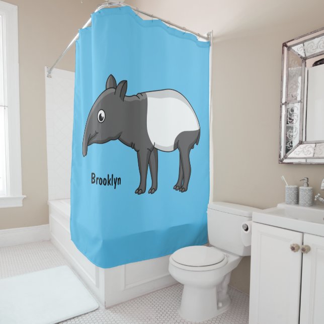 Cute happy cartoon tapir illustration shower curtain (In Situ)