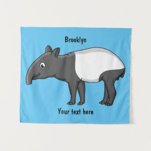 Cute happy cartoon tapir illustration tapestry