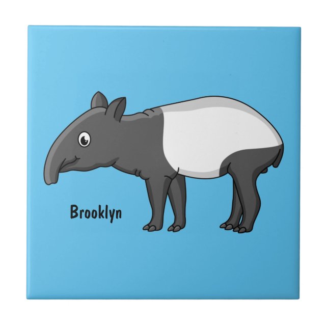 Cute happy cartoon tapir illustration tile (Front)