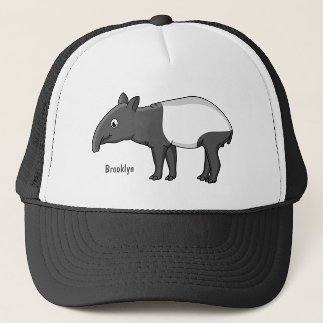 Cute happy cartoon tapir illustration trucker hat (Front)