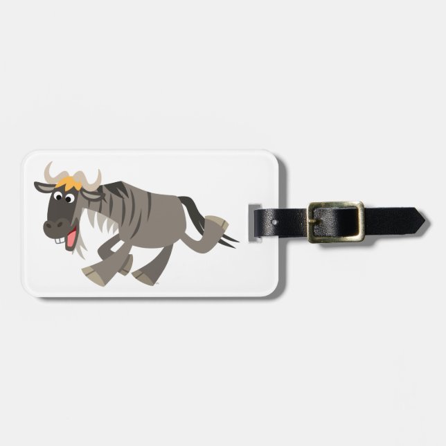 Cute Happy Cartoon Wildebeest Luggage Tag (Front Horizontal)