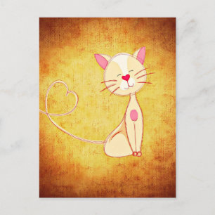 Cute happy Cat with a Heart Tail Postcard