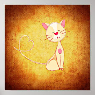 Cute happy Cat with a Heart Tail Poster