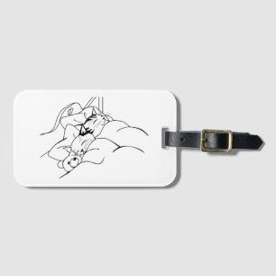 Cute Happy Cats Sleeping in Bed with Teddy Bear Luggage Tag