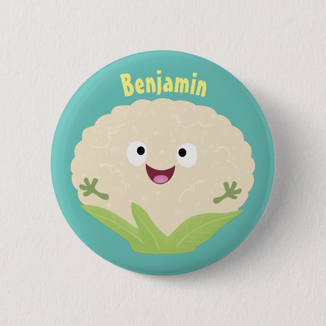 Cute happy cauliflower vegetable cartoon  6 cm round badge (Front)