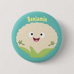 Cute happy cauliflower vegetable cartoon  6 cm round badge