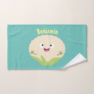 Cute happy cauliflower vegetable cartoon bath towel set