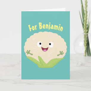 Cute happy cauliflower vegetable cartoon card