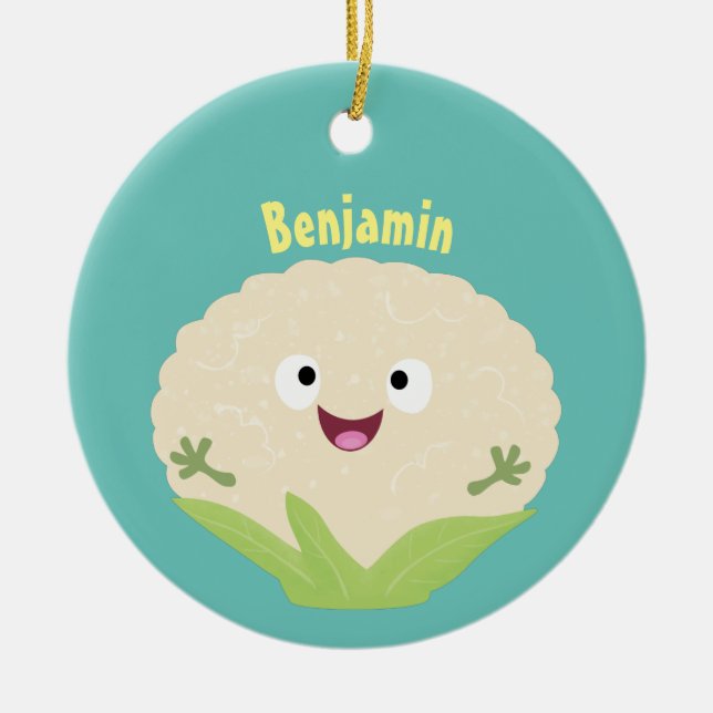 Cute happy cauliflower vegetable cartoon  ceramic tree decoration (Front)