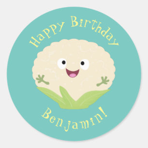 Cute happy cauliflower vegetable cartoon classic round sticker