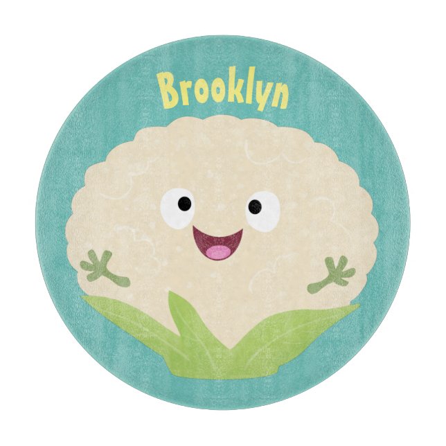 Cute happy cauliflower vegetable cartoon cutting board (Front)