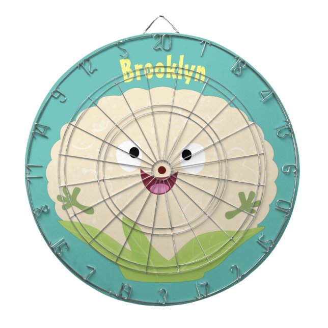 Cute happy cauliflower vegetable cartoon dartboard (Front)