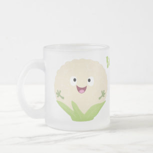 Cute happy cauliflower vegetable cartoon frosted glass coffee mug