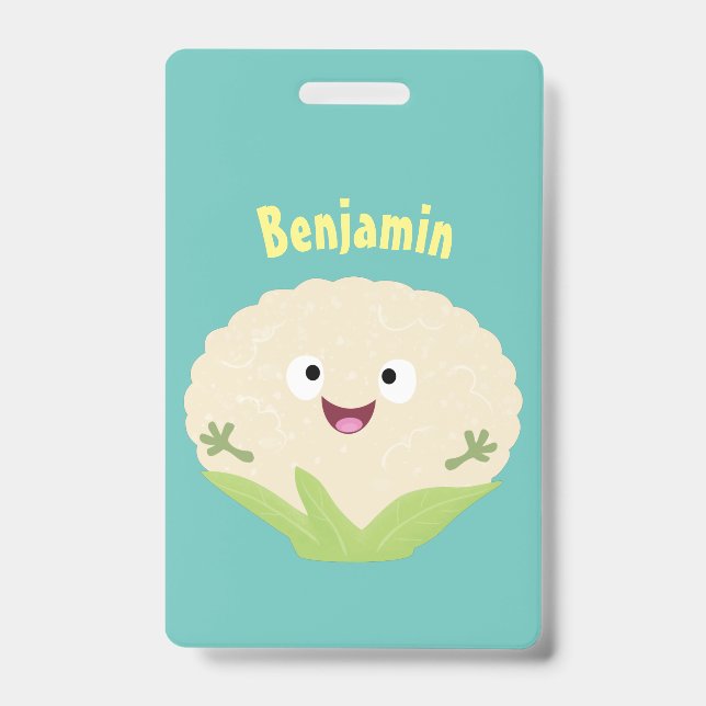 Cute happy cauliflower vegetable cartoon  ID badge (Front)