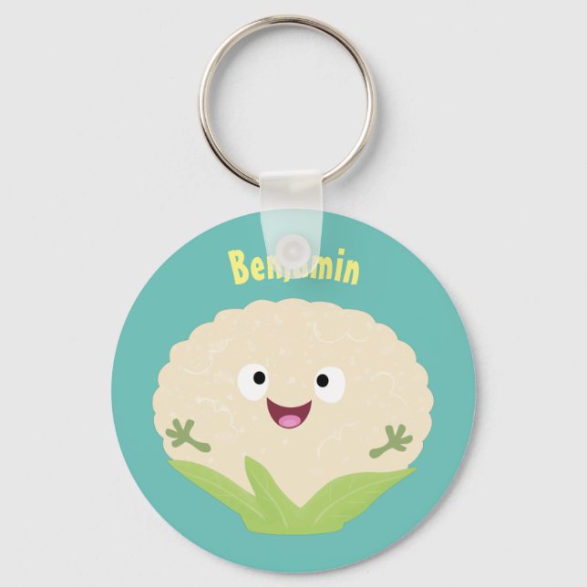 Cute happy cauliflower vegetable cartoon  key ring (Front)