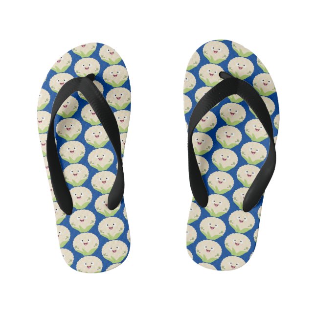 Cute happy cauliflower vegetable cartoon  kid's flip flops (Footbed)