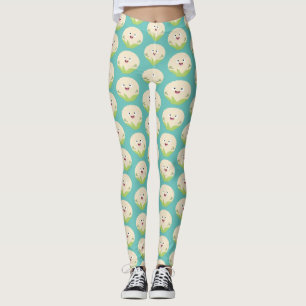 Cute happy cauliflower vegetable cartoon leggings