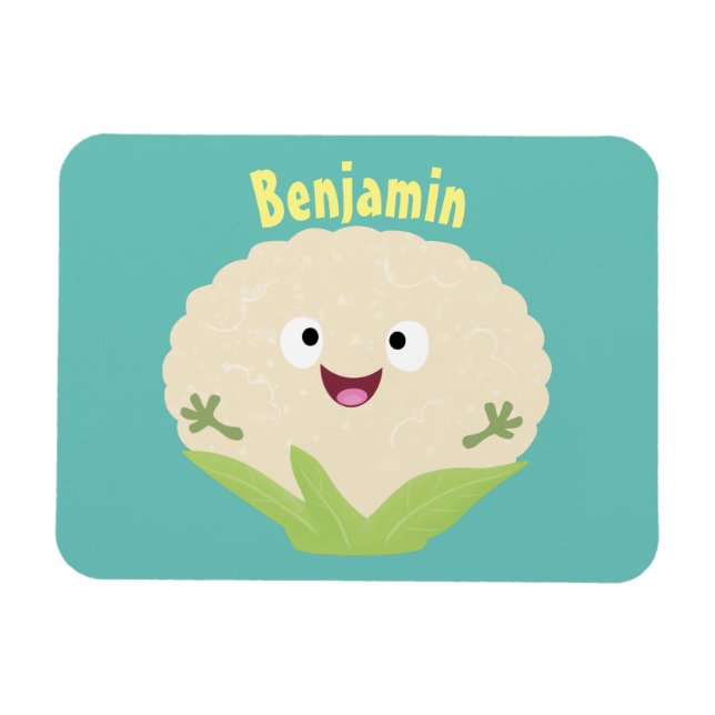 Cute happy cauliflower vegetable cartoon  magnet (Horizontal)
