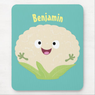Cute happy cauliflower vegetable cartoon mouse mat