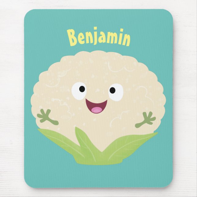 Cute happy cauliflower vegetable cartoon mouse mat (Front)