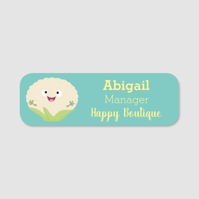 Cute happy cauliflower vegetable cartoon  name tag (Front)