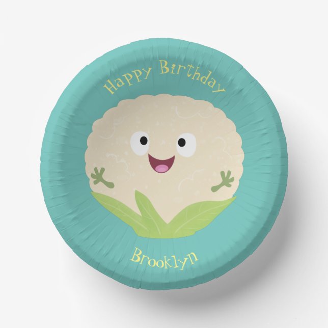 Cute happy cauliflower vegetable cartoon paper plate (Front)