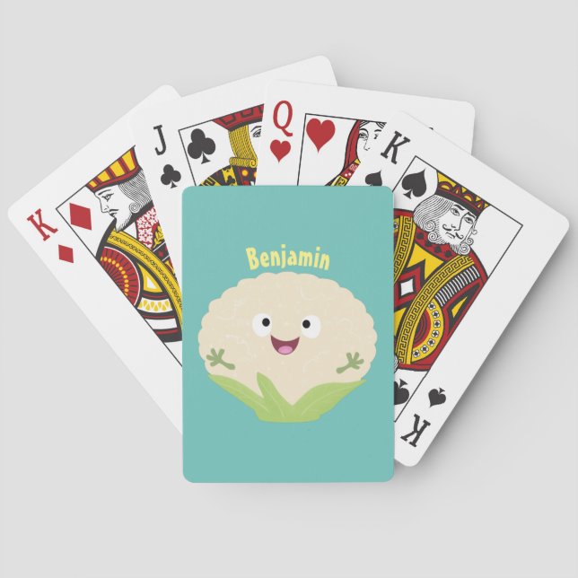 Cute happy cauliflower vegetable cartoon playing cards (Back)