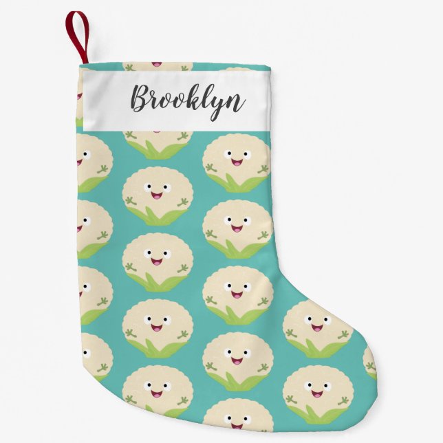 Cute happy cauliflower vegetable cartoon small christmas stocking (Front)