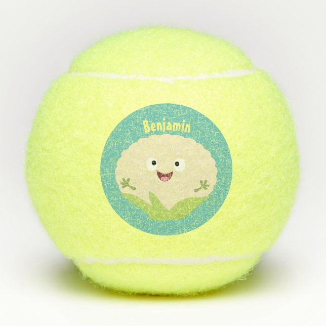 Cute happy cauliflower vegetable cartoon tennis balls (Front)