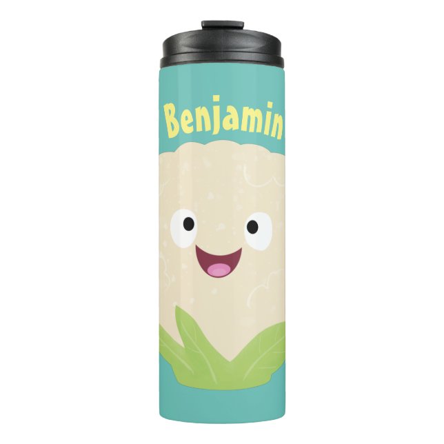 Cute happy cauliflower vegetable cartoon  thermal tumbler (Front)