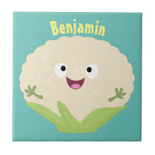 Cute happy cauliflower vegetable cartoon tile