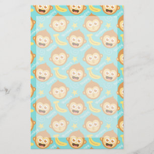 Cute, Happy, Cheeky Monkey Pattern with Bananas Stationery