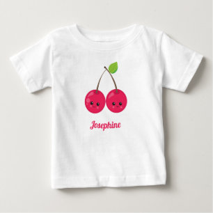 Cute Happy Cherries Monogram Baby T-Shirt