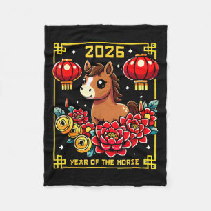 Cute Happy Chinese New Year Of The Hourse 2026 Lun Fleece Blanket