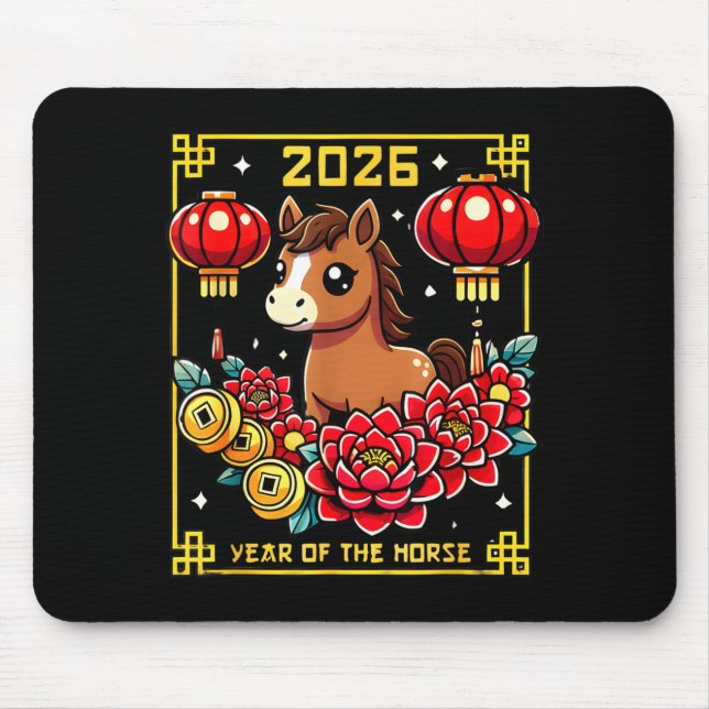 Cute Happy Chinese New Year Of The Hourse 2026 Lun Mouse Mat (Front)