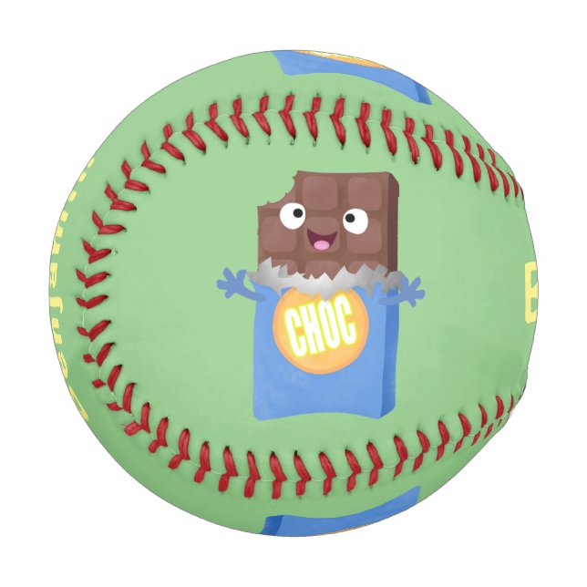 Cute happy chocolate candy bar cartoon character baseball (Front Left)