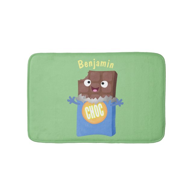 Cute happy chocolate candy bar cartoon character bath mat (Front)