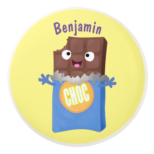 Cute happy chocolate candy bar cartoon character ceramic knob (Front)