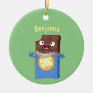 Cute happy chocolate candy bar cartoon character ceramic tree decoration