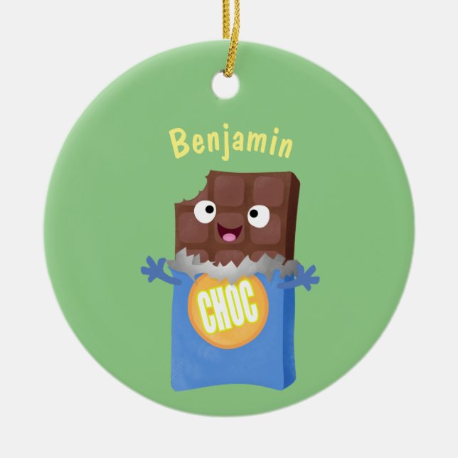 Cute happy chocolate candy bar cartoon character ceramic tree decoration (Front)