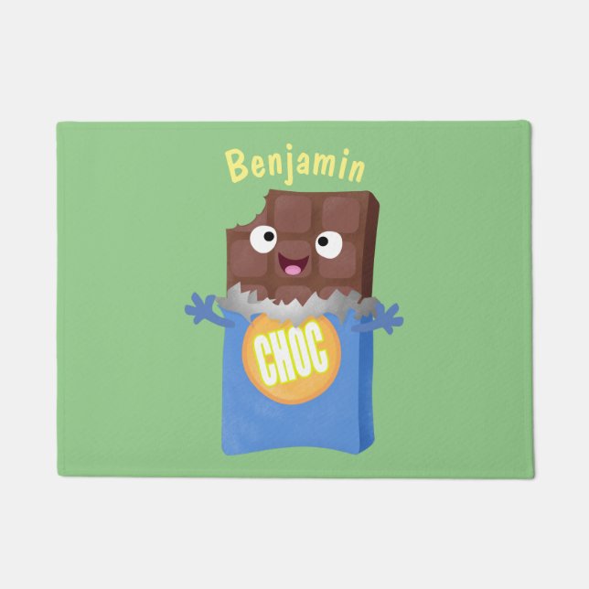 Cute happy chocolate candy bar cartoon character doormat (Front)