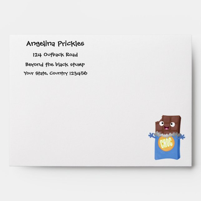 Cute happy chocolate candy bar cartoon character envelope (Front)