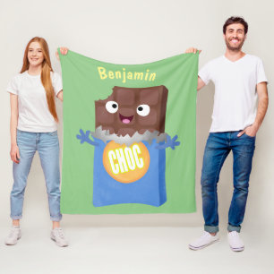 Cute happy chocolate candy bar cartoon character fleece blanket